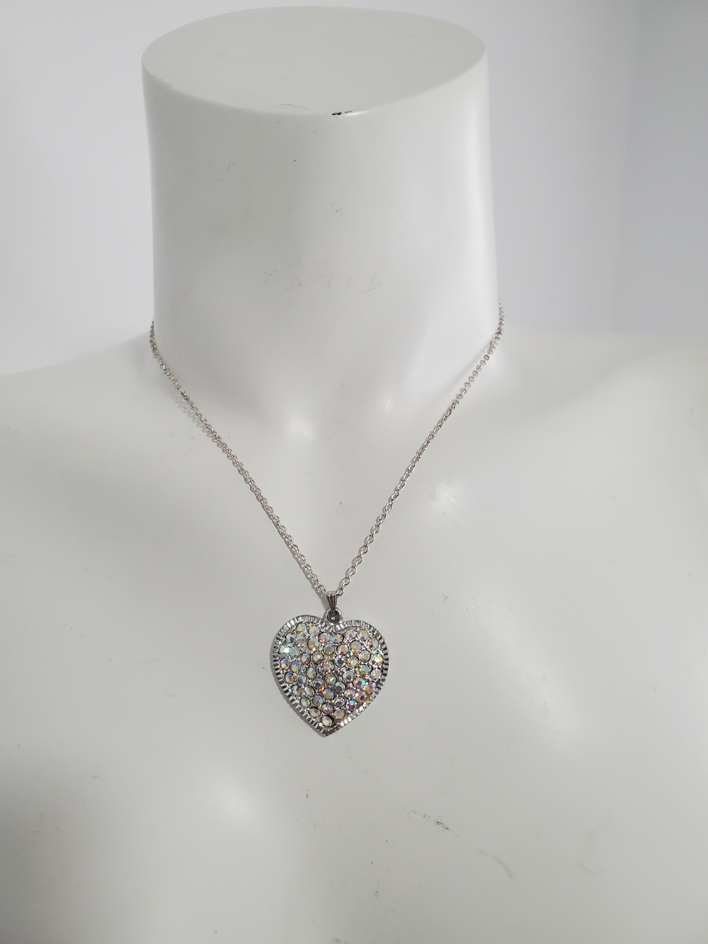 Crystal Heart Pendant Necklace - Silver Tone